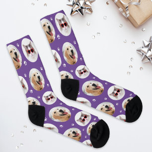 Lustiges lila individuelles Pfotenabdruck-Foto von Socken
