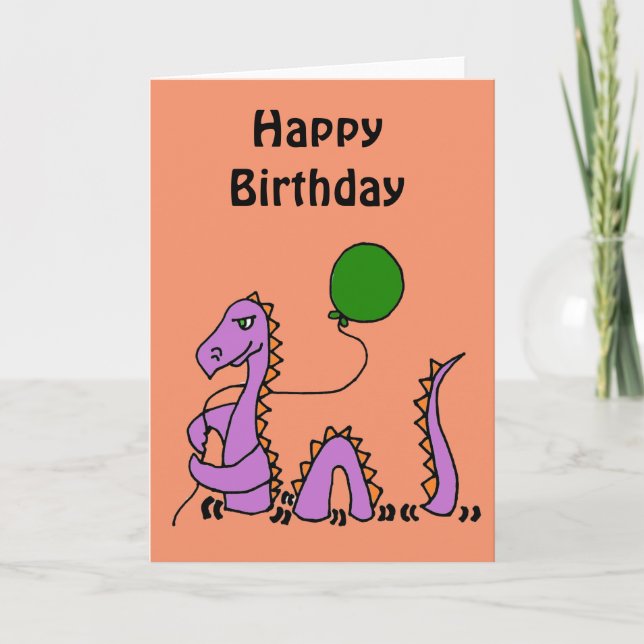 Lustiges lila Loch- Nessmonster mit grünem Ballon Karte (Vorderseite)