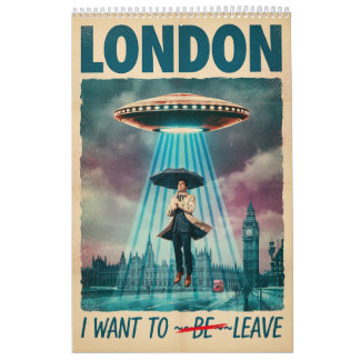 Lustiges London-Alien-Entführungs-Retro-Sci-Fi-Pla Kalender