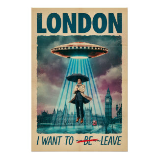 Lustiges London-Alien-Entführungs-Retro-Sci-Fi-Pla Poster