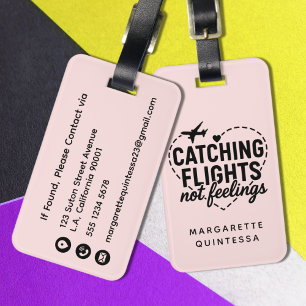 Lustiges Mädchen-Flugzeug-Reisehumor Chic Blush Ro Gepäckanhänger