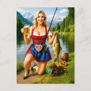 Lustiges Mädchen in traditioneller bayerischer Tra Postkarte