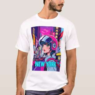 Lustiges Mädchen Vintage-Postkarte New York T-Shirt