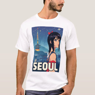 Lustiges Mädchen Vintage-Postkarte Seoul T-Shirt
