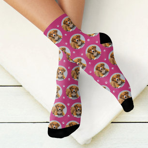 Lustiges Magenta-Hundebild Pfotenabdruck Socken