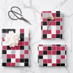 Lustiges Magenta-Schwarz-Geometrisches Muster Geschenkpapier Set