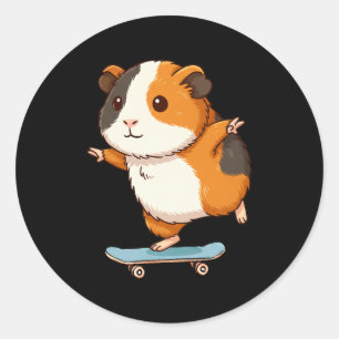 Lustiges Meerschweinchen Skater Skateboard Balleri Runder Aufkleber