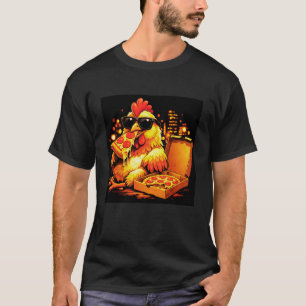 Lustiges Meme Huhn Meme mit Sonnenbrille isst Pizz T-Shirt