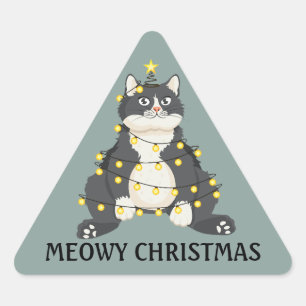 Lustiges Meowy Weihnachten Katzen-Wortspiel Festli Dreieckiger Aufkleber