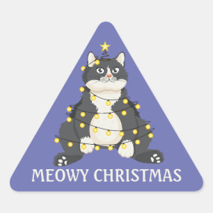 Lustiges Meowy Weihnachten Katzen-Wortwitz Festlic Dreieckiger Aufkleber