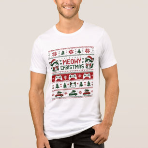 Lustiges Meowy Weihnachten Retro Gaming Katzenmust Tri-Blend Shirt