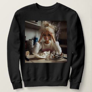 Lustiges, mitgenommenes Puppen-Gesicht-Meme raucht Sweatshirt