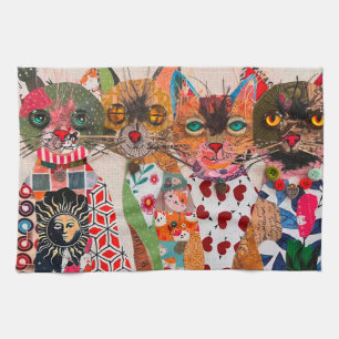 Lustiges Mixed-Media-Papier-Katzen-Küchentuch Geschirrtuch