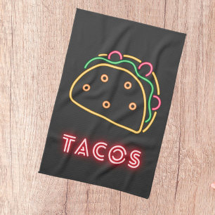 Lustiges modernes Neon-Tacos-Symbol Geschirrtuch