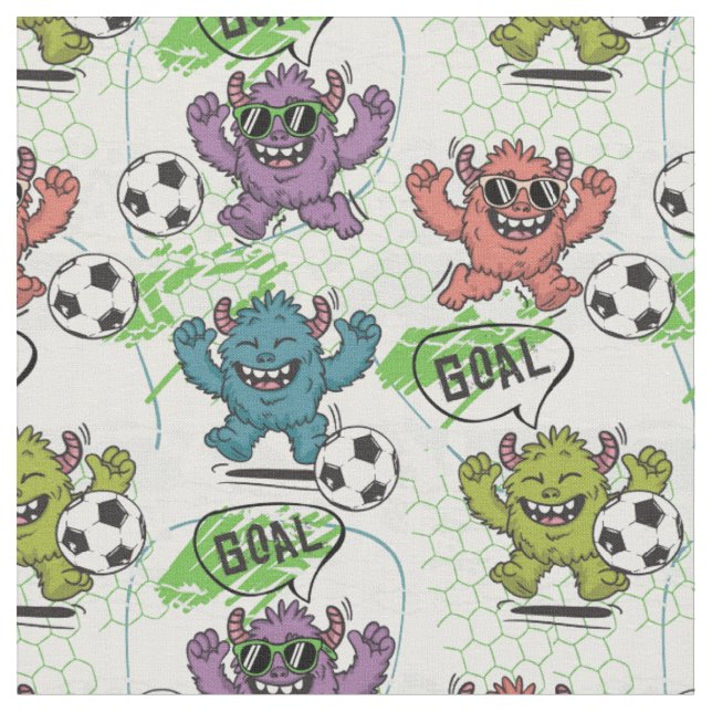 Lustiges Monster-Fußball-Kinder-Muster Stoff (Nahaufnahme)
