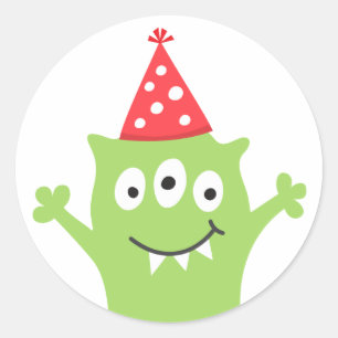 Lustiges Monster mit Partyhut Runder Aufkleber