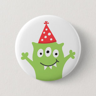 Lustiges Monster mit rotem Partyhut Button