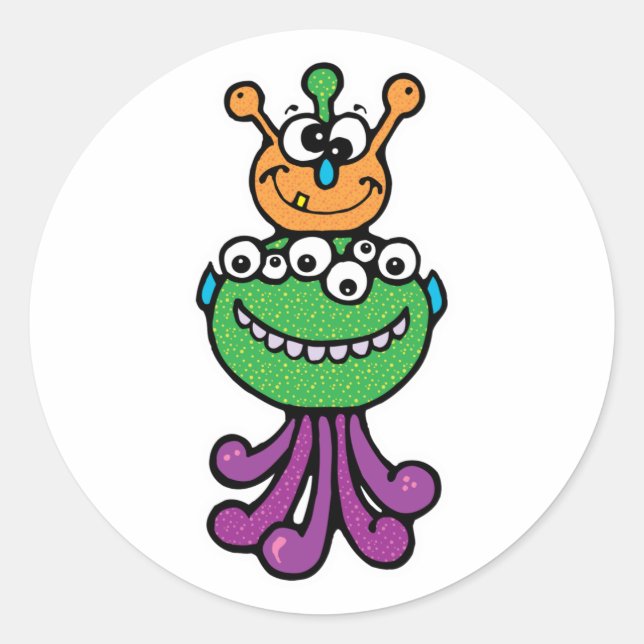 lustiges Monster Runder Aufkleber (Vorderseite)