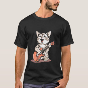 Lustiges Motiv Rockmusik-Katze mit E-Gitarre T-Shirt