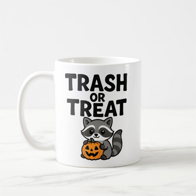 Lustiges Müll oder Süßigkeiten Waschbär Halloween  Kaffeetasse (Links)