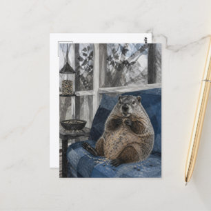 Lustiges Murmeltier auf dem Sofa  Postkarte
