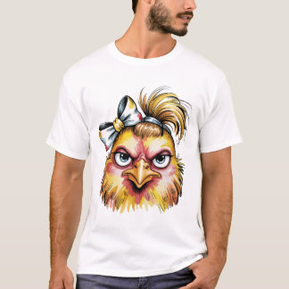 Lustiges mürrisches Huhn mit Blumen-Schleife T-Shi T-Shirt
