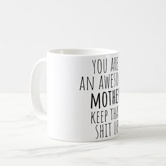 lustiges Muttergeschenk von Tochter Sohn und Kinde Kaffeetasse (Vorderseite Links)