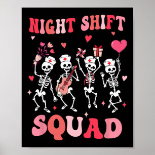 Lustiges Nachtschicht-Team Krankenschwestern Skele Poster