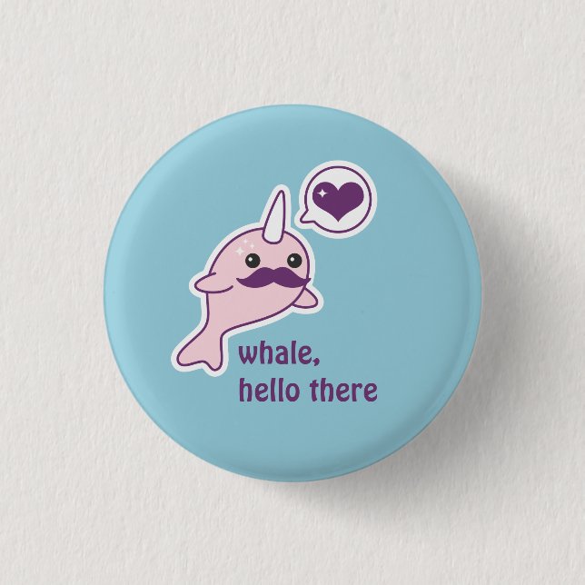 Lustiges Narwhal mit dem Schnurrbart Button (Vorderseite)