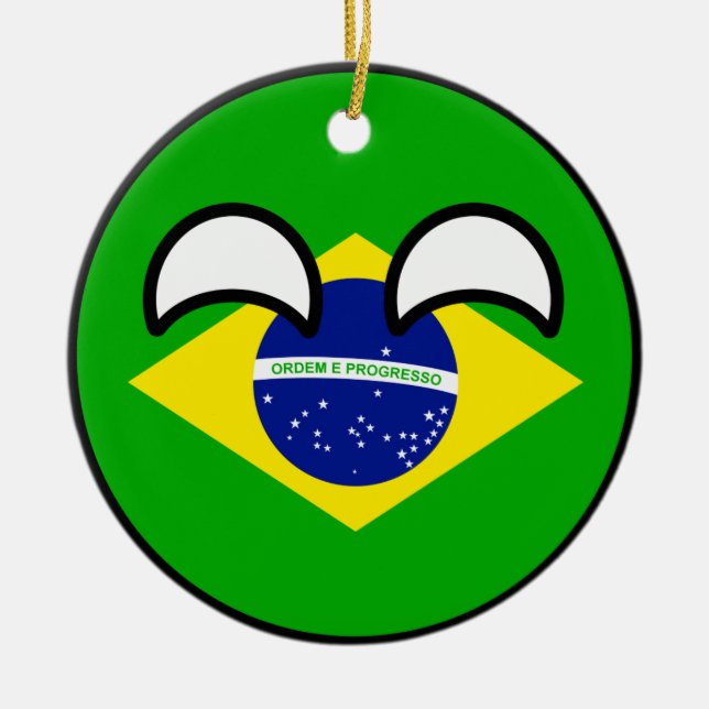 Lustiges neigendes Geeky Brasilien Countryball Keramik Ornament (Vorne)