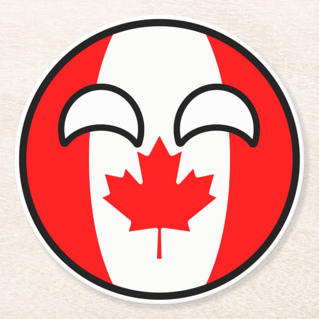 Lustiges neigendes Geeky Kanada Countryball Runder Pappuntersetzer (Vorderseite)