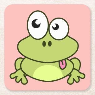 Lustiges niedliches Frosch-Cartoon-Rosamädchen Rechteckiger Pappuntersetzer