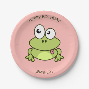 Lustiges niedliches Frosch-Cartoonrosa scherzt Pappteller