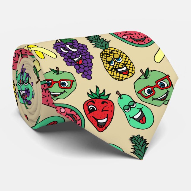 Lustiges niedliches Frucht-Illustrations-Muster Krawatte (Gerollt)