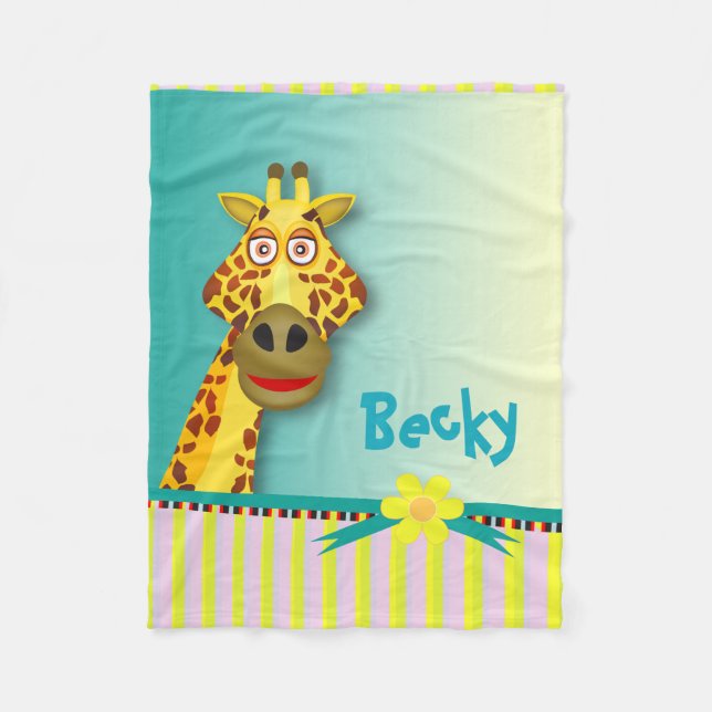 Lustiges niedliches gelbes aquamarines der Giraffe Fleecedecke (Vorderseite)
