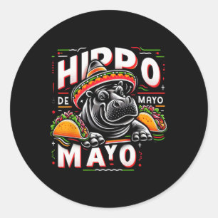 Lustiges Nilpferd Cinco De Mayo Mexiko Hippopotamu Runder Aufkleber
