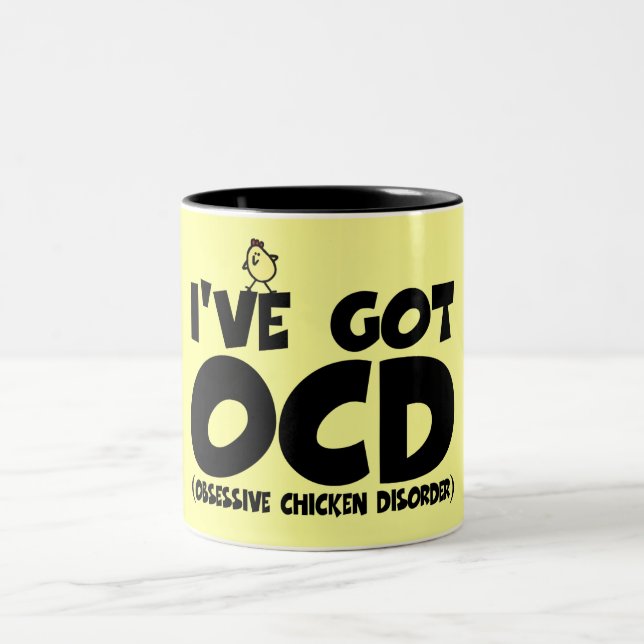 Lustiges OCD Huhn Zweifarbige Tasse (Mittel)