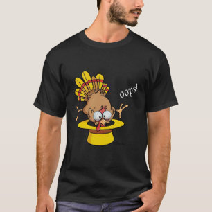 Lustiges Oops Truthahn platzt aus Hut Grafik T-Shirt