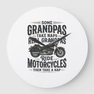 Lustiges Opa Motorrad Nickerchen Vintage Vektor De Große Wanduhr