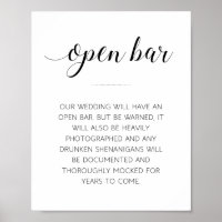 Lustiges Open-Bar-Hochzeitsschild