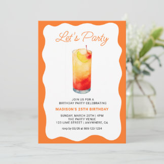 Lustiges Orange Chic Welliges Sommer Cocktail Gebu Einladung