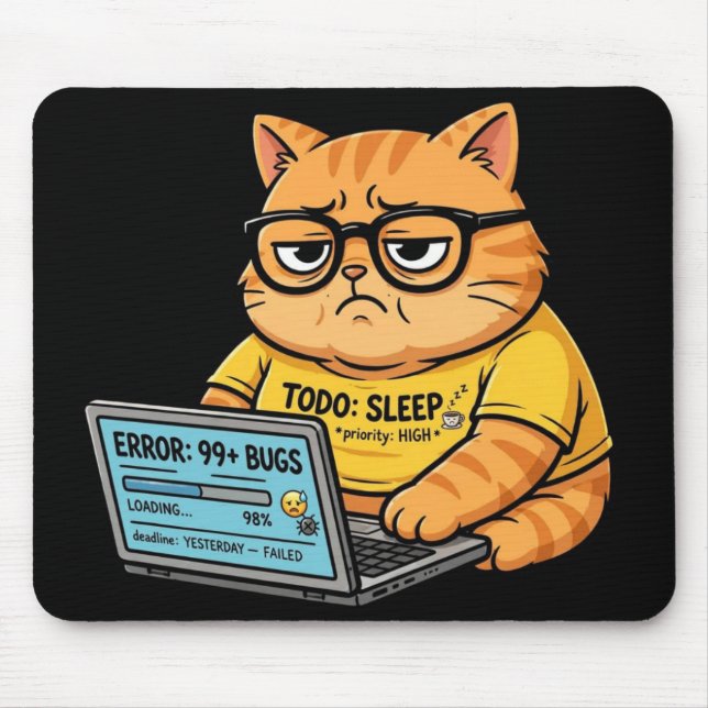 Lustiges Orange Katzen Programmierer Mauspad (Vorne)