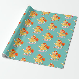 Lustiges orangefarbenes Einhorn Geschenkpapier