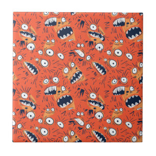 Lustiges oranges Monster mit schreiendem Gesicht Fliese
