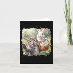 Lustiges Osterkatzen-Selfie mit Osterhasen Erwachs Karte