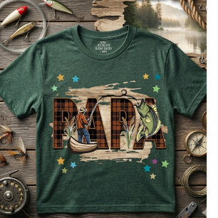 Lustiges Papa-Angeln-Karo-Holzmaserung-T-Shirt T-Shirt