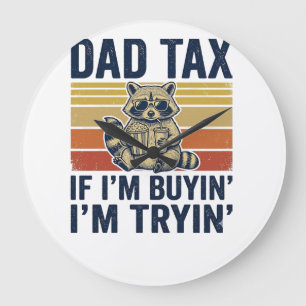 Lustiges Papa Steuer Waschbär Retro Grafik T-Shirt Große Wanduhr