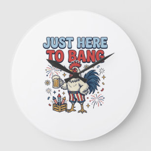 Lustiges Patriotisches Hahn Feuerwerk Bier T-Shirt Große Wanduhr