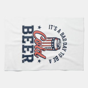 Lustiges Patriotisches Kaltbier Vintage Vector Shi Geschirrtuch