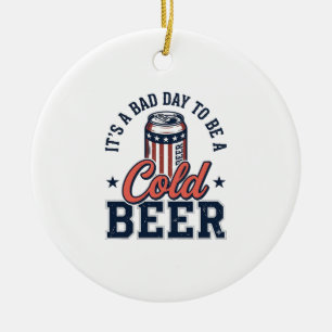 Lustiges Patriotisches Kaltes Bier Vintage Vector  Keramik Ornament